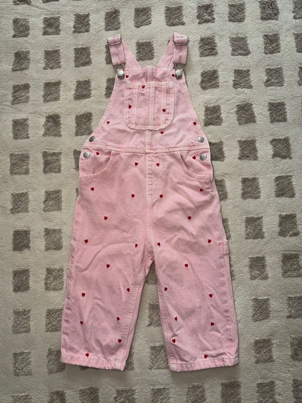 Zara Pink Overalls with Red Heart Embroidery